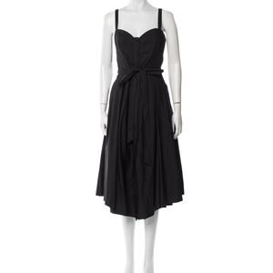 Milly Midi Dress Sweetheart Bustier Neckline Black Cotton Full Skirt Belted